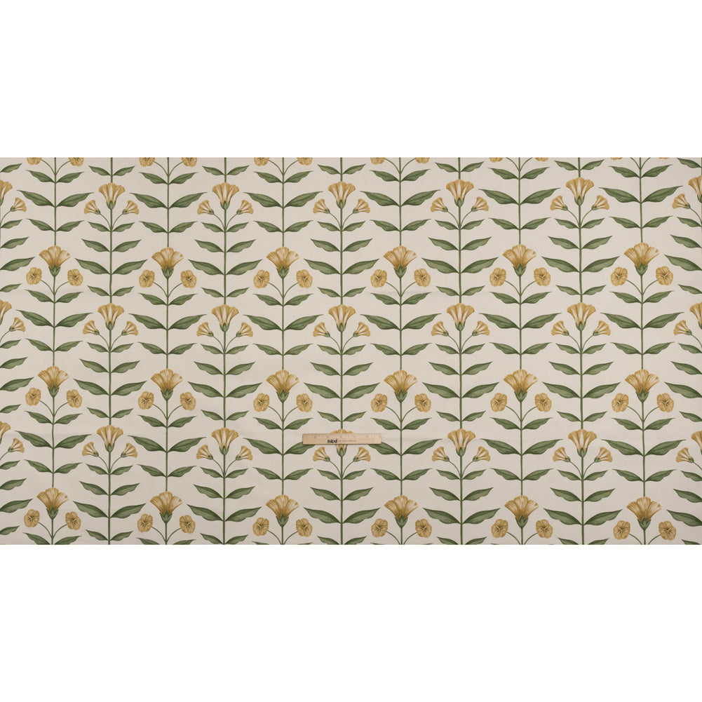 Printed Cotton Canvas - Marigold Balanced Flower Stems - British Imported