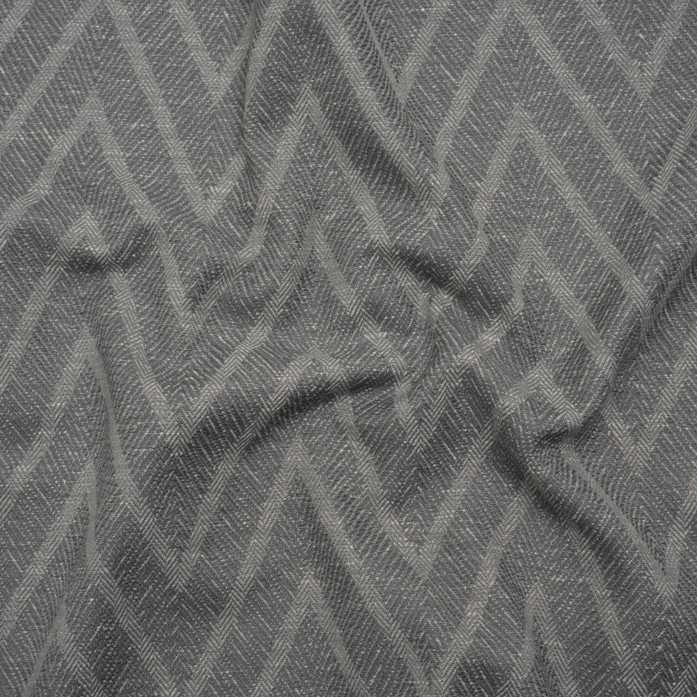 Recycled Polyester and Cotton Drapery Twill Woven - Ink Chevrons - British Imported