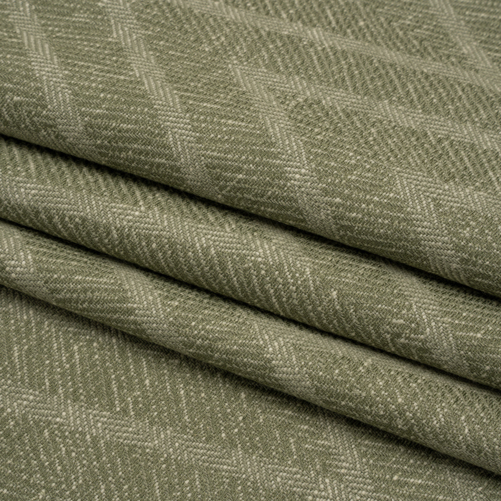 Recycled Polyester and Cotton Drapery Twill Woven - Moss Chevrons - British Imported