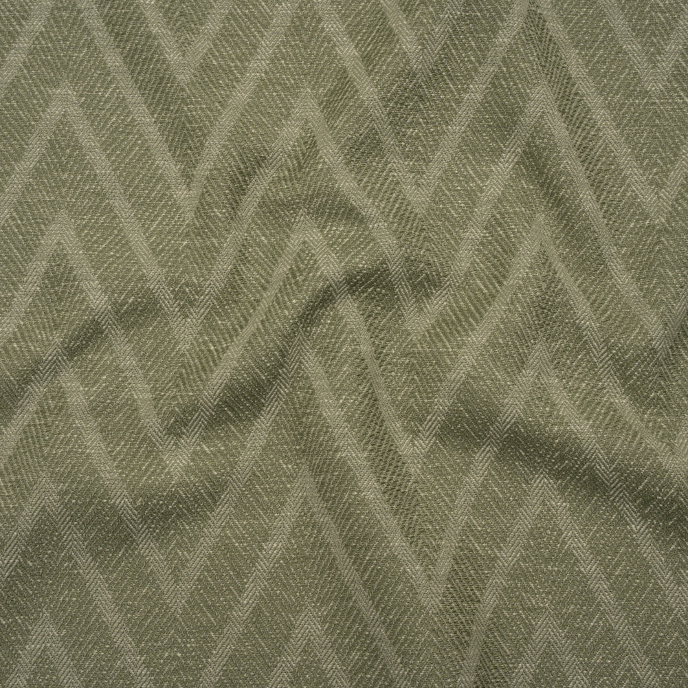Recycled Polyester and Cotton Drapery Twill Woven - Moss Chevrons - British Imported