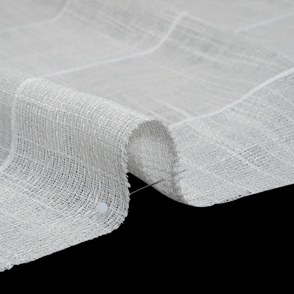Textured Open Weave Double Wide Drapery Sheers Fabric - Oyster Tactile Stripes - British Imported