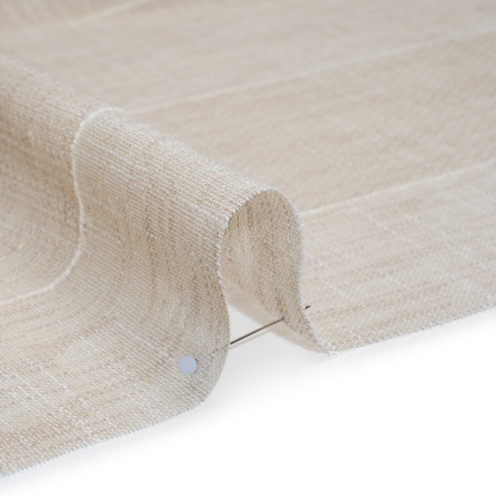 Textured Open Weave Double Wide Drapery Sheers Fabric - Sand Tactile Stripes - British Imported