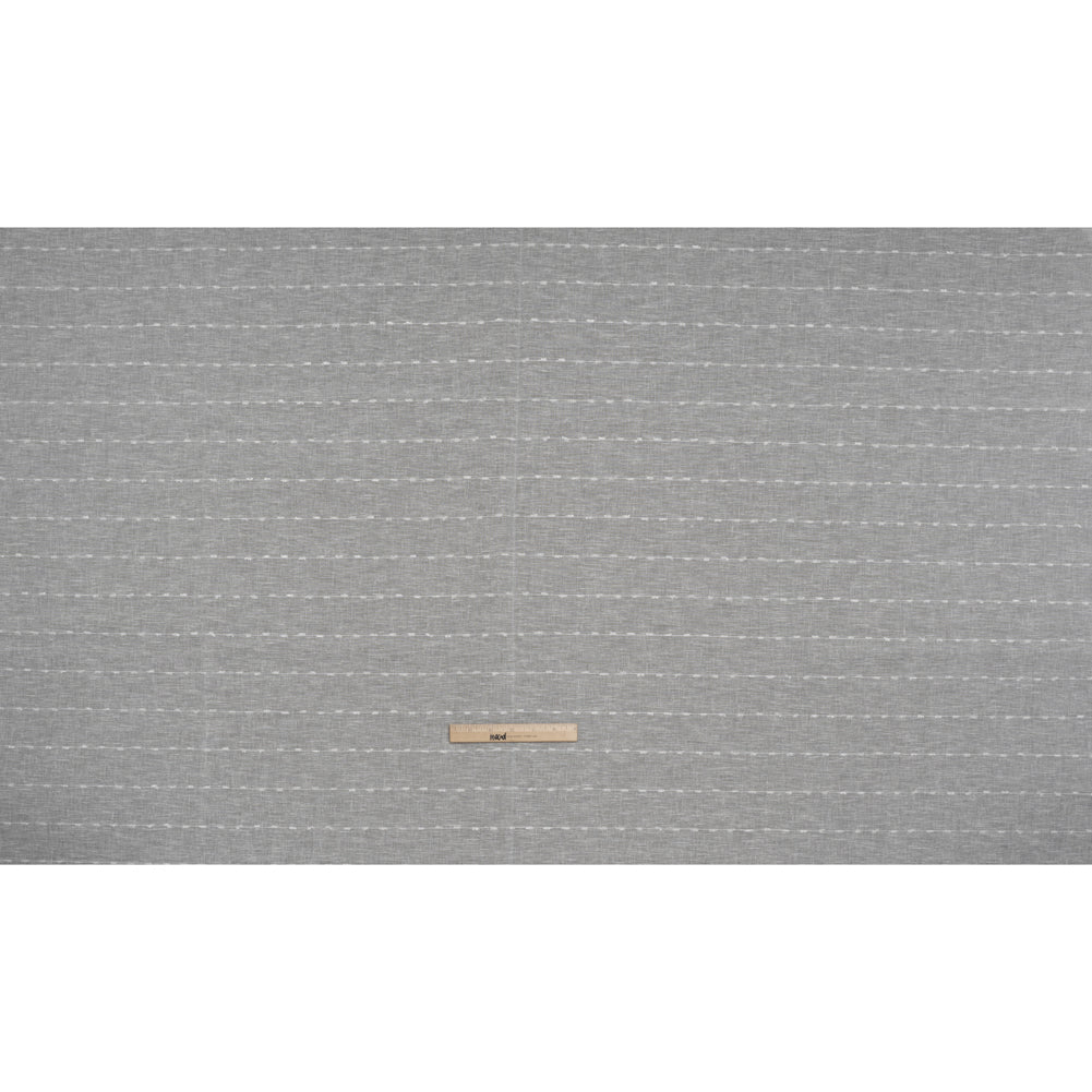 Slubbed Double Wide Drapery Sheers Fabric - Chalk Eyelash Fringe Dot Stripes - British Imported