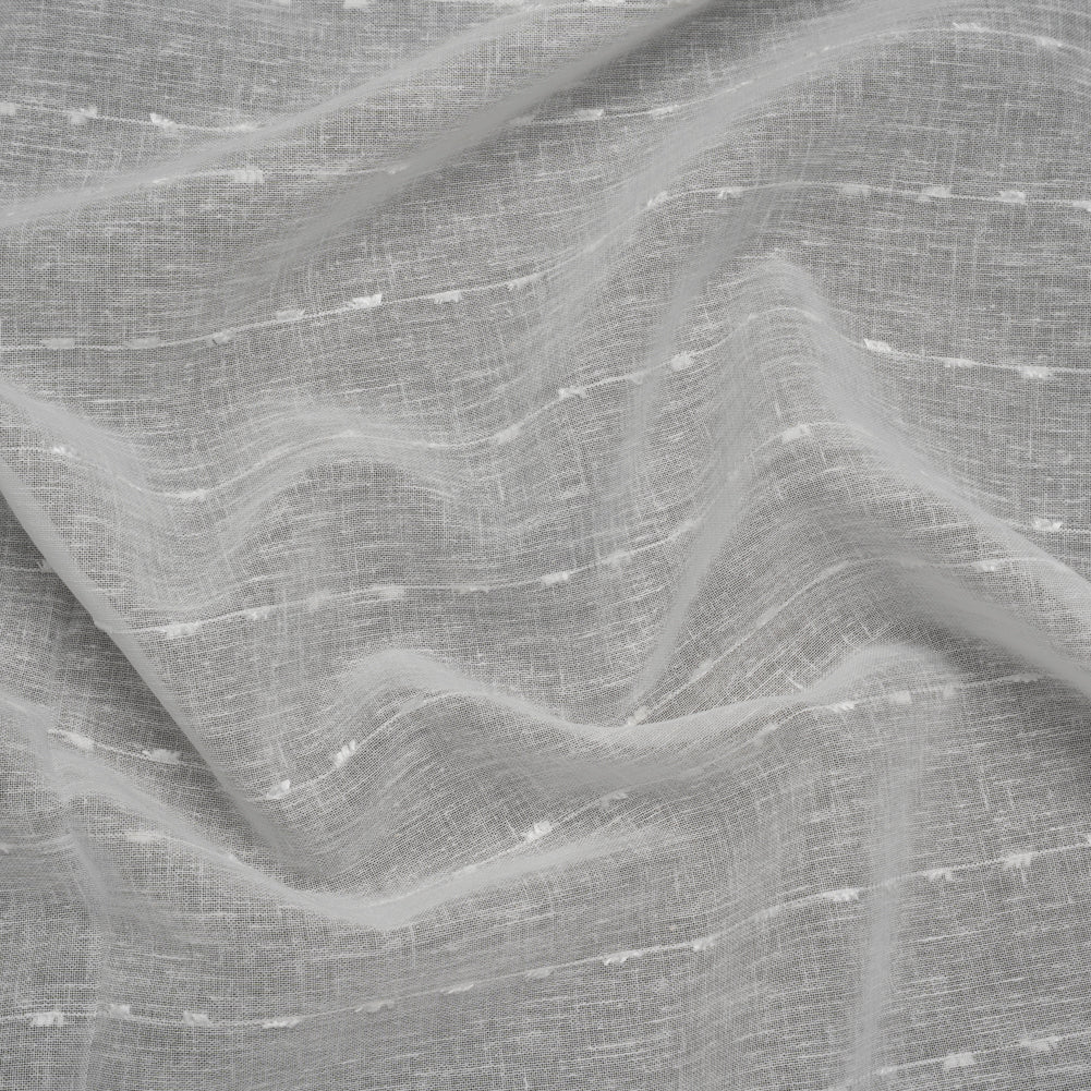 Slubbed Double Wide Drapery Sheers Fabric - Chalk Eyelash Fringe Dot Stripes - British Imported