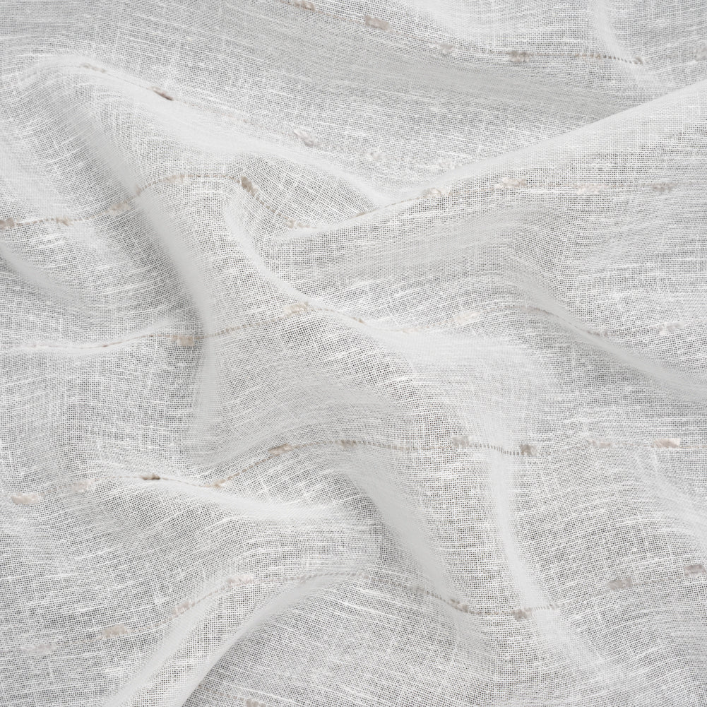 Slubbed Double Wide Drapery Sheers Fabric - Stone Eyelash Fringe Dot Stripes - British Imported