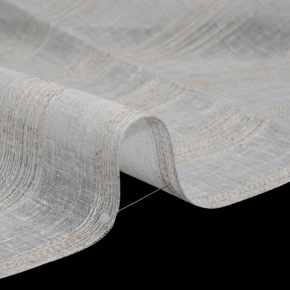 Slubbed Double Wide Drapery Sheers Fabric - Sand Textured Stripes - British Imported