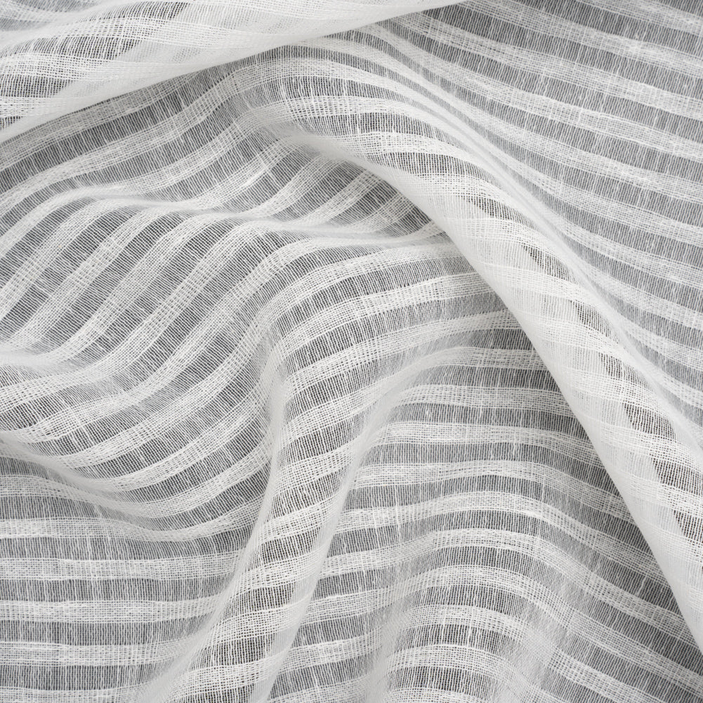 Slubbed Double Wide Drapery Sheers Woven - Chalk Sheer Stripes - British Imported