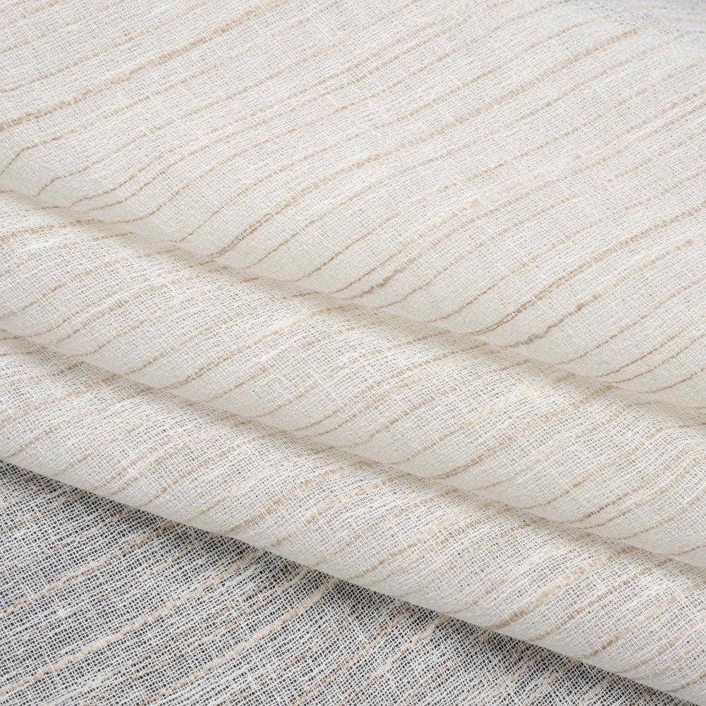 Creped Gauzy Double Wide Drapery Sheers Fabric - Driftwood Slubbed Stripes - British Imported