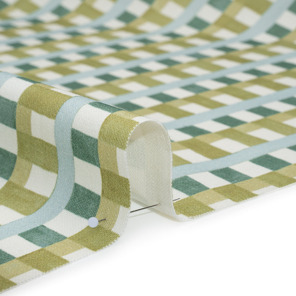 Cotton and Linen Canvas Print - Teal Geometric Block Stripes - British Imported