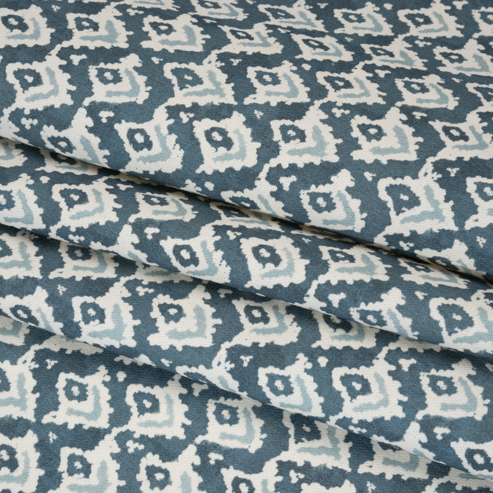 Cotton and Linen Canvas Print - Indigo Rows of Diamonds - British Imported