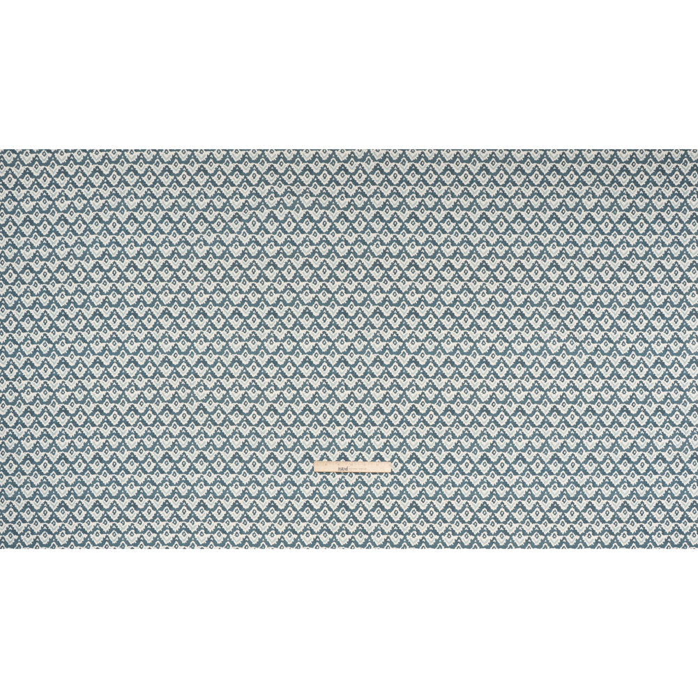 Cotton and Linen Canvas Print - Indigo Rows of Diamonds - British Imported