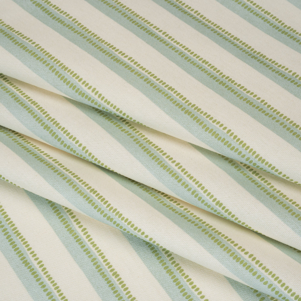 Cotton and Linen Canvas Print - Opal Stripes and Dots - British Imported