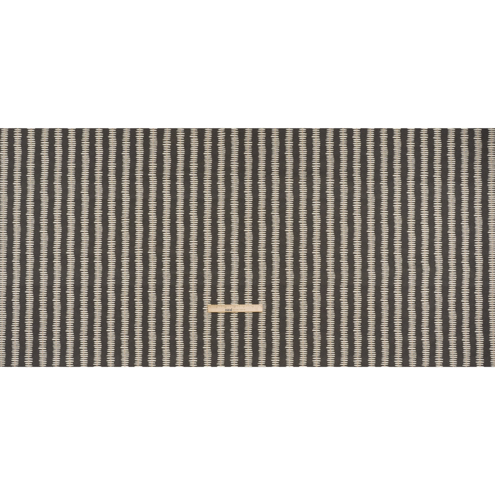 Cotton and Linen Canvas Print - Charcoal Dash and Dot Stripes - British Imported