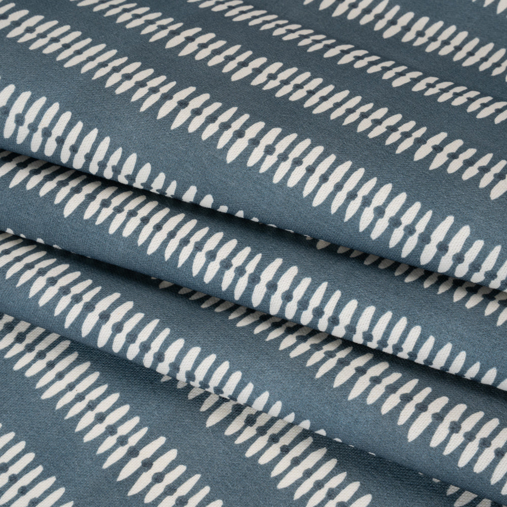 Cotton and Linen Canvas Print - Indigo Dash and Dot Stripes - British Imported