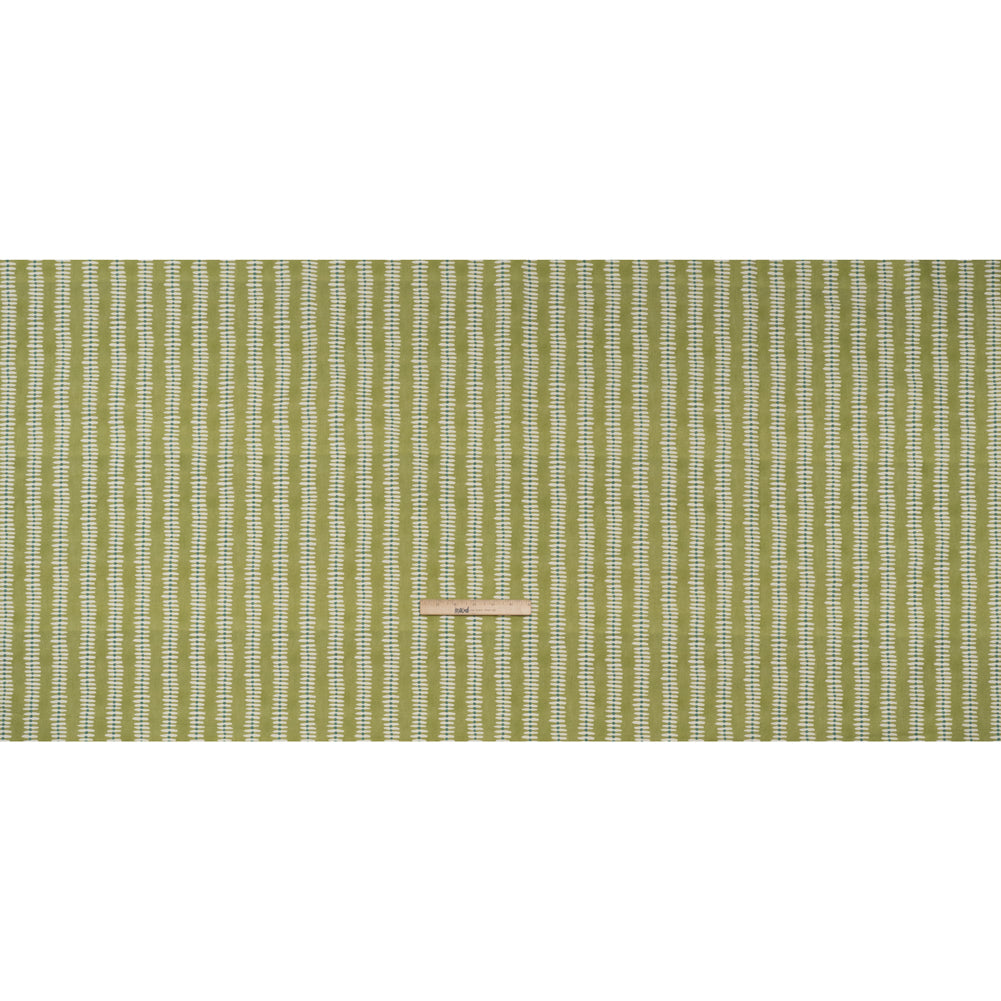 Cotton and Linen Canvas Print - Leaf Dash and Dot Stripes - British Imported