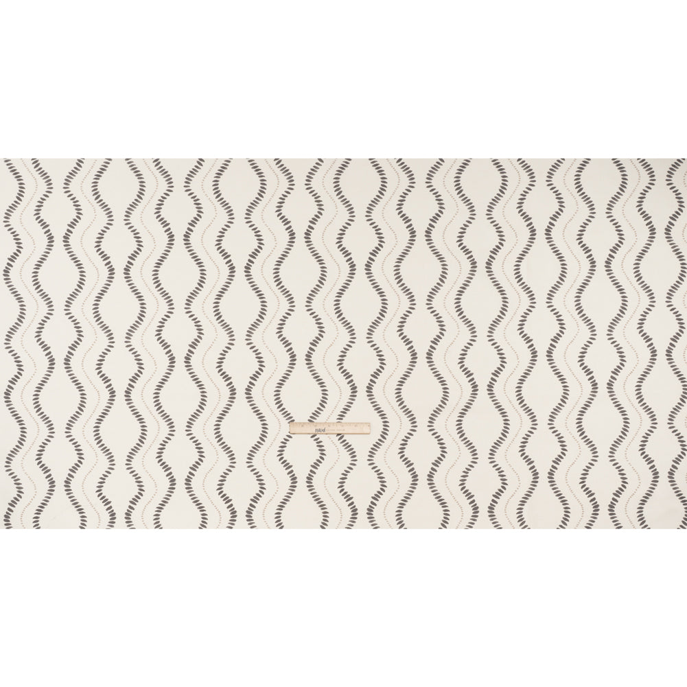 Cotton and Linen Canvas Print - Charcoal Waves of Petal and Dots - British Imported