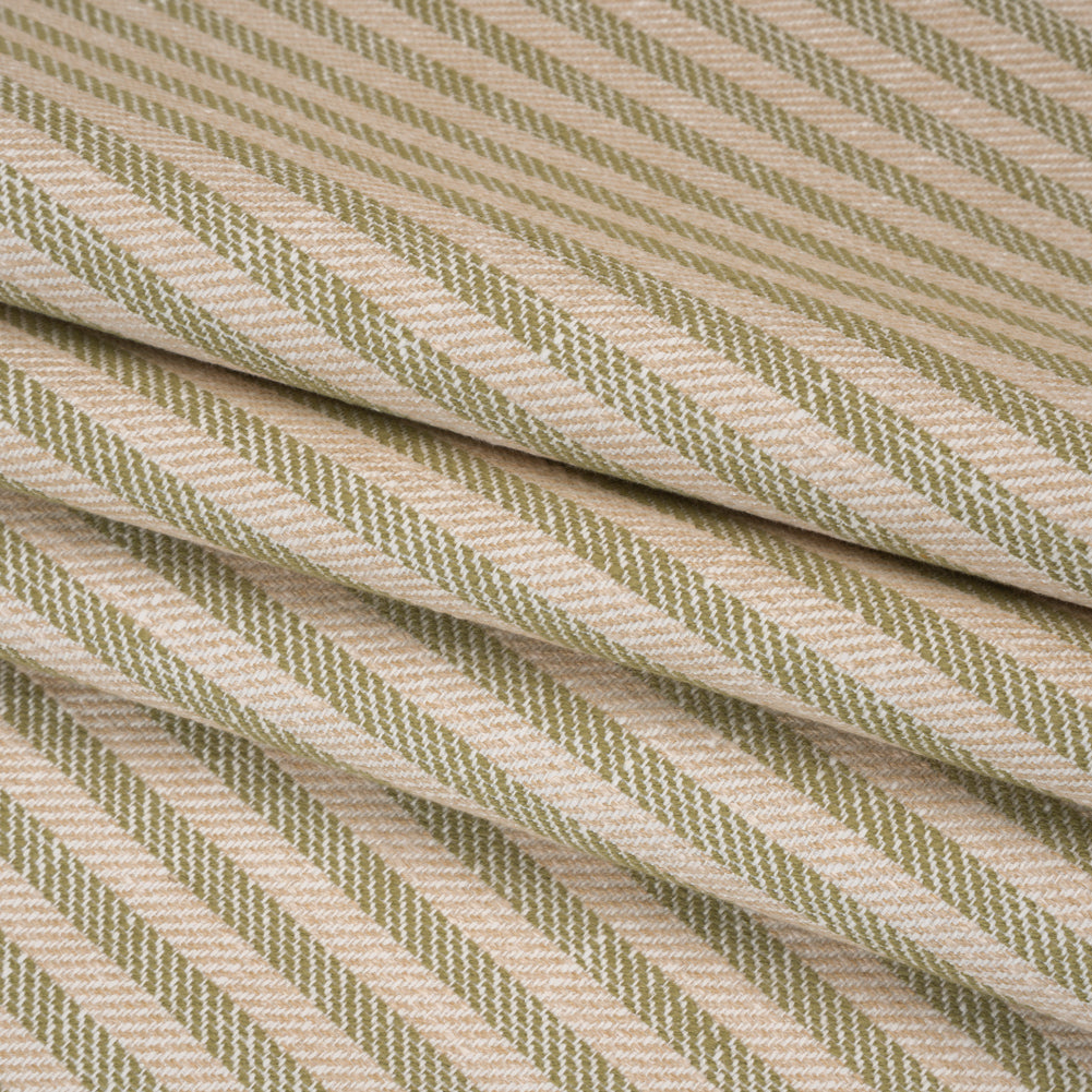 Polyester and Cotton Herringbone Twill - Olive Stripes - British Imported