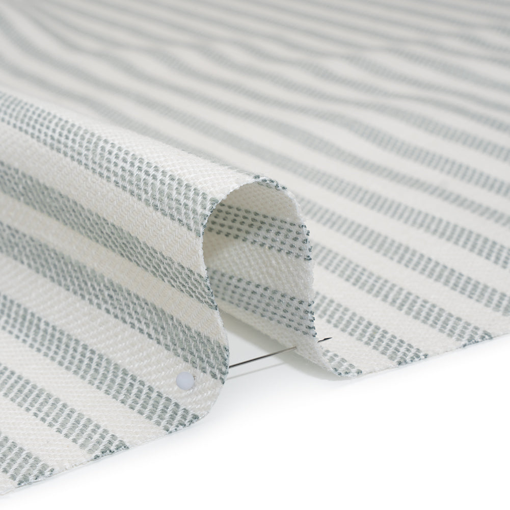 Polyester and Cotton Herringbone Twill - Seafoam Stripes - British Imported