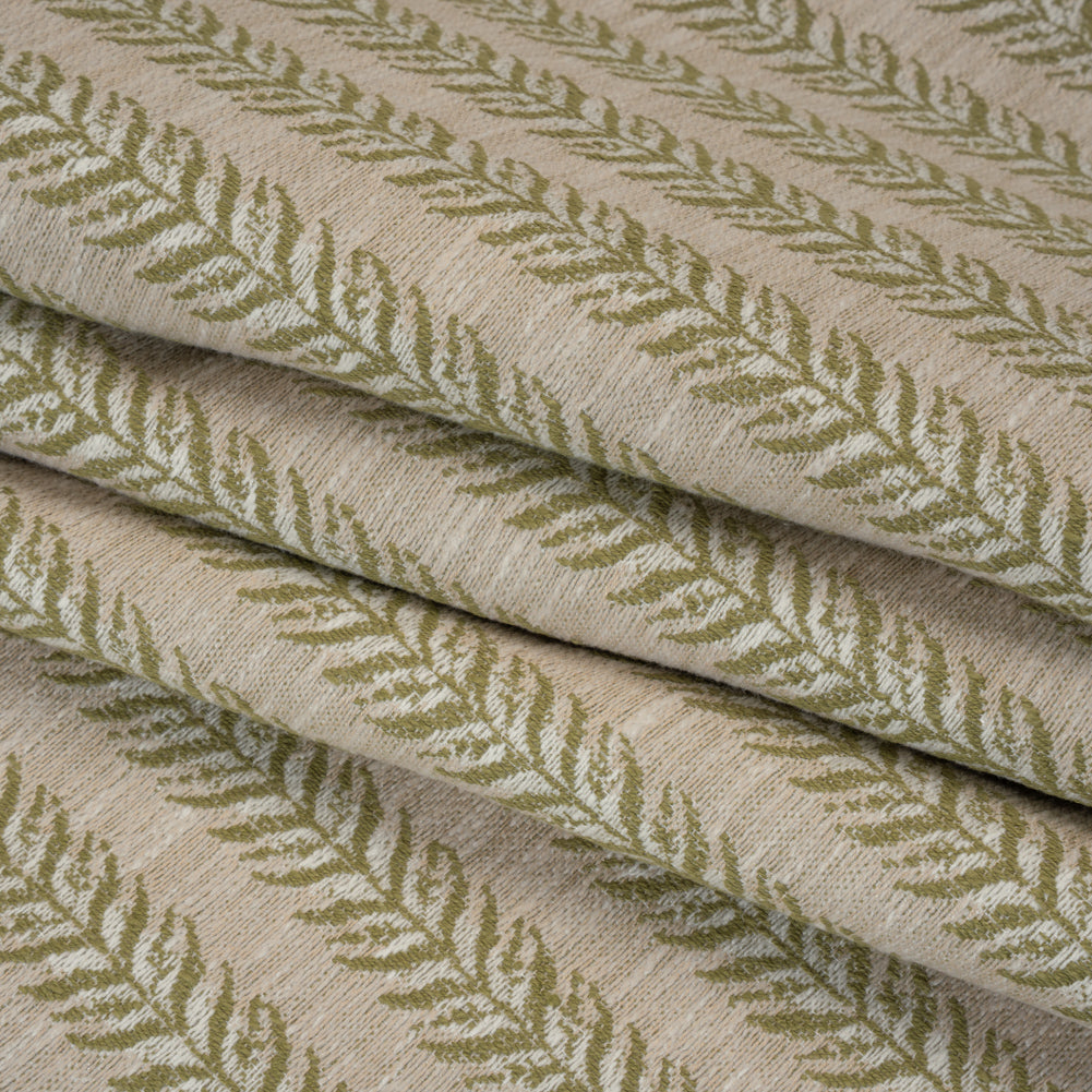 Polyester and Cotton Home Decor Jacquard - Olive Leafy Vine Stripes - British Imported