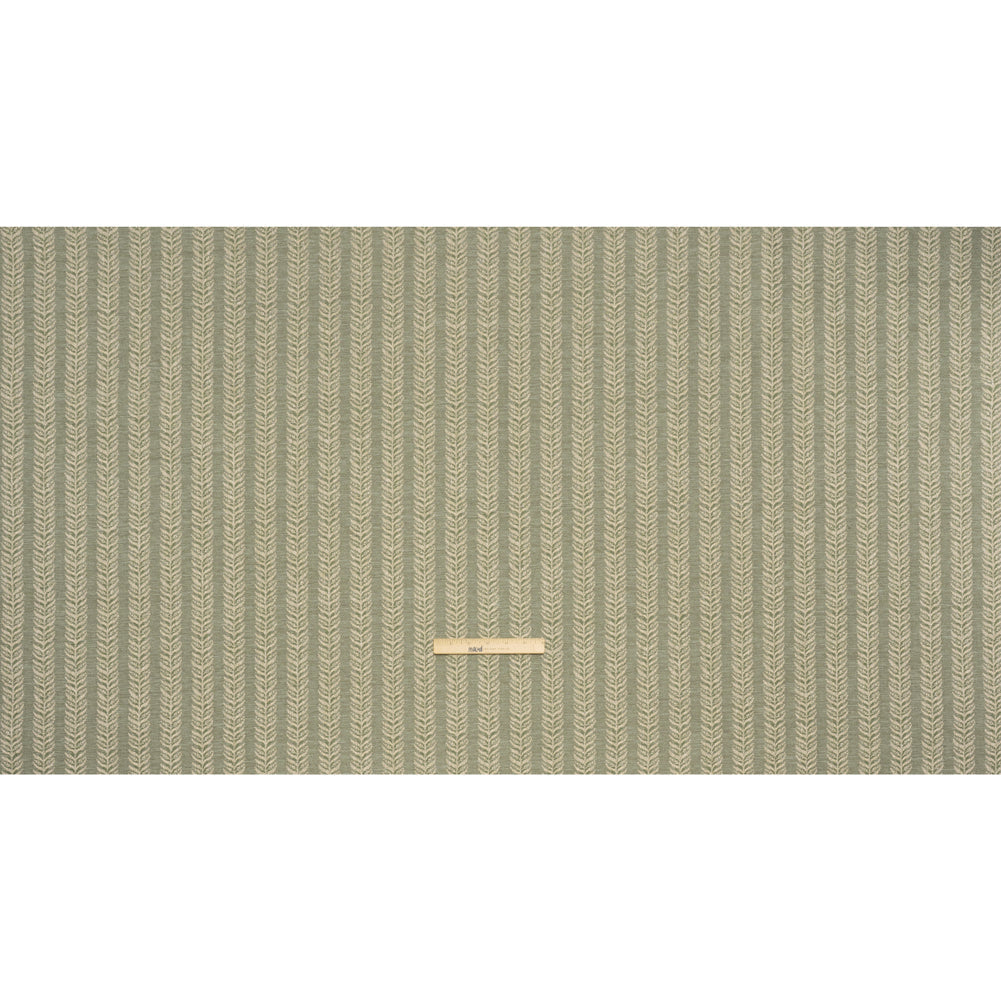 Polyester and Cotton Home Decor Jacquard - Sage Leafy Vine Stripes - British Imported