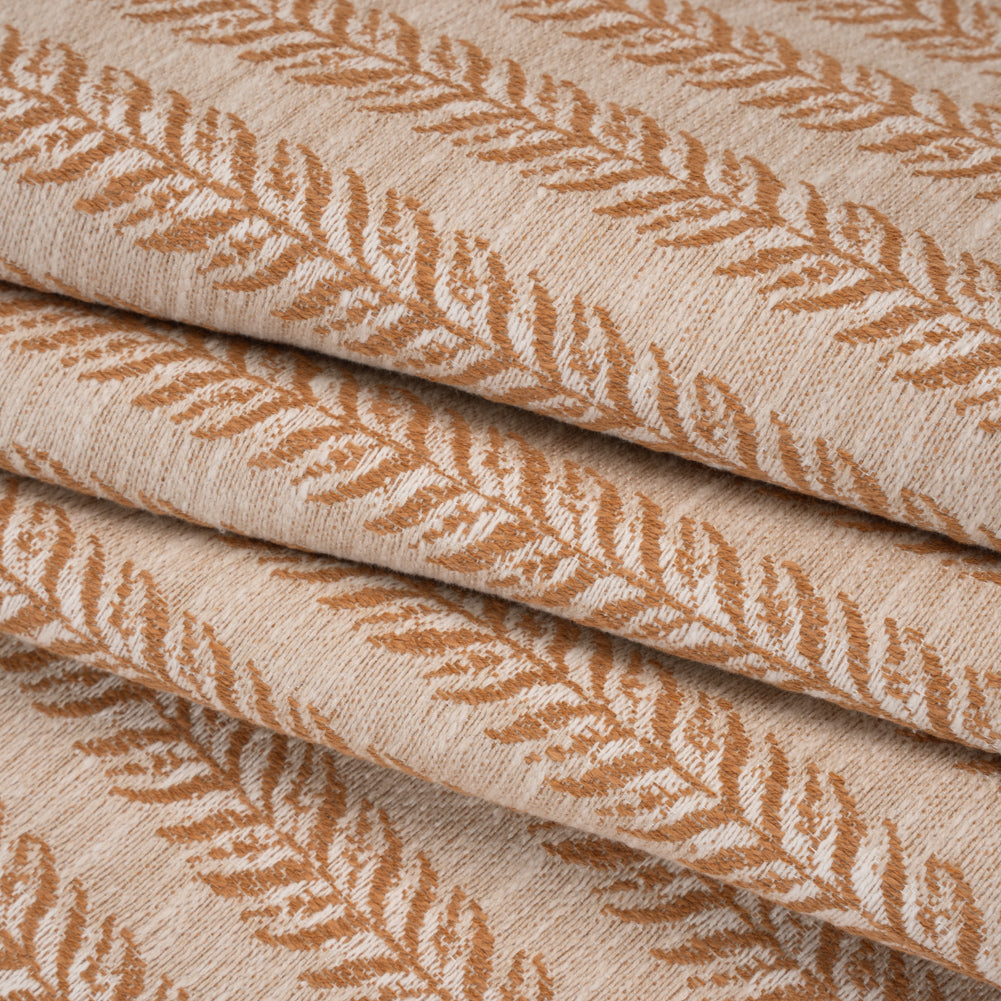 Polyester and Cotton Home Decor Jacquard - Tangerine Leafy Vine Stripes - British Imported