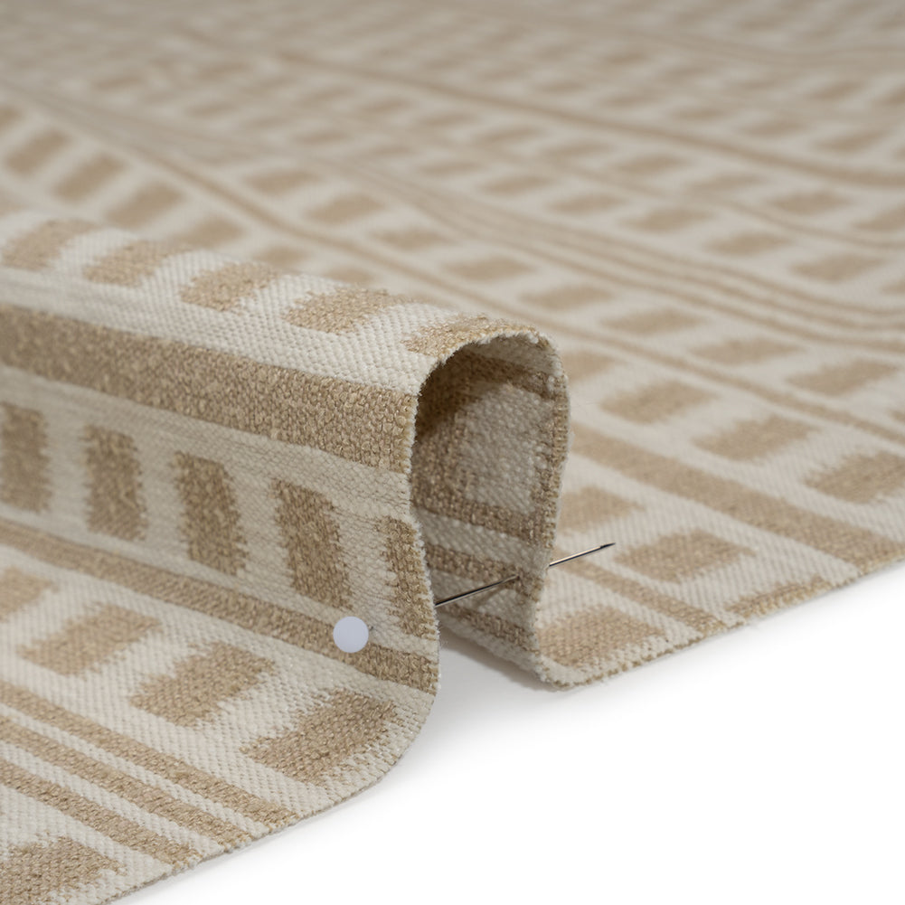 Polyester and Cotton Home Decor Jacquard - Natural Ikat Squares in Stripes - British Imported