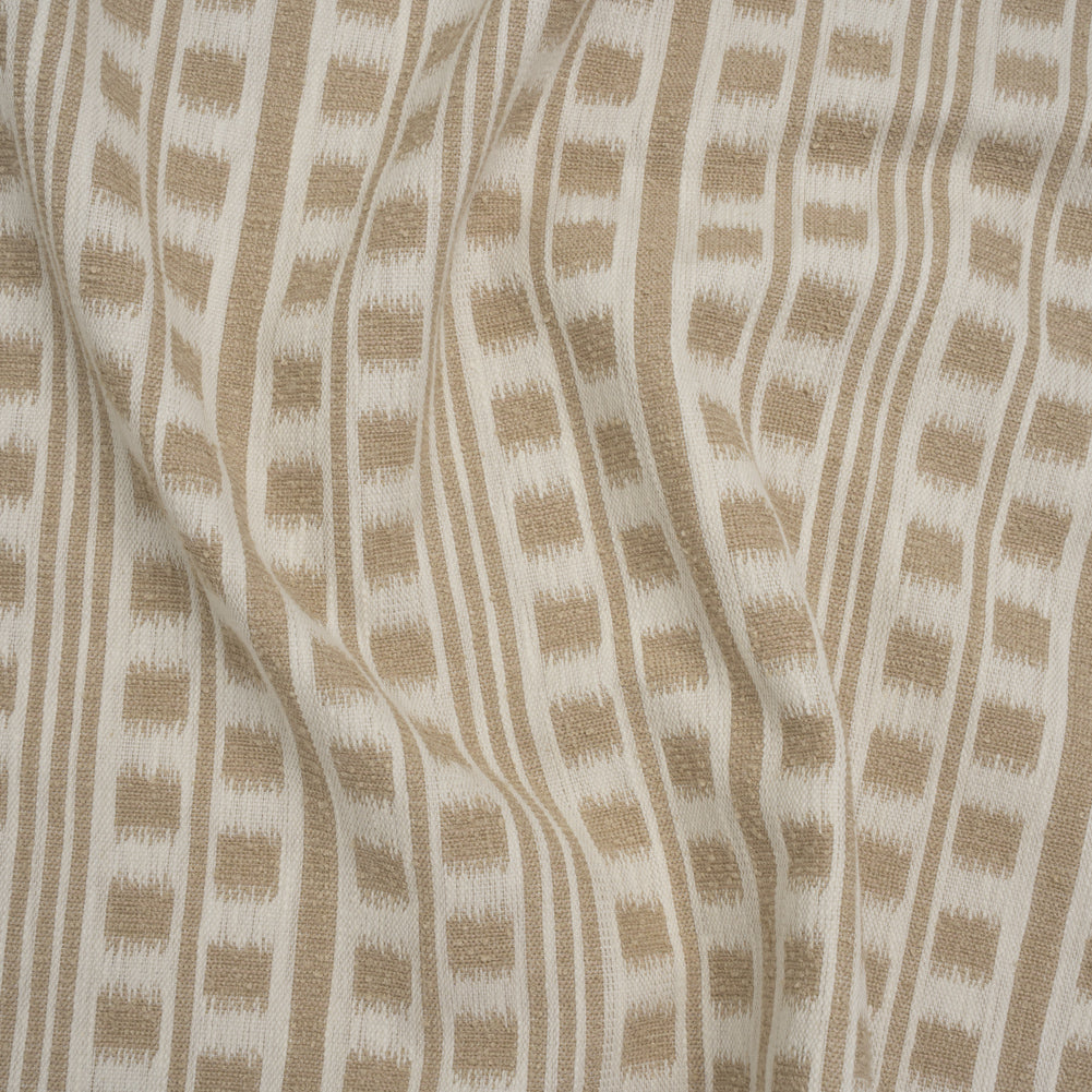 Polyester and Cotton Home Decor Jacquard - Natural Ikat Squares in Stripes - British Imported