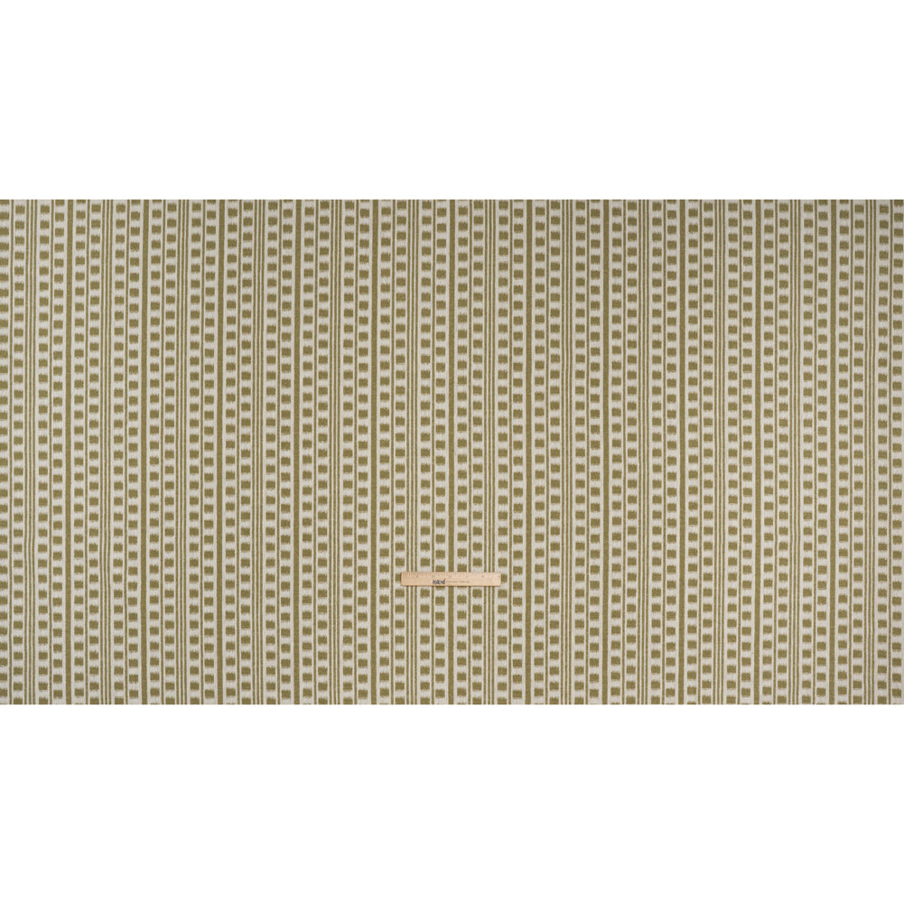 Polyester and Cotton Home Decor Jacquard - Olive Ikat Squares in Stripes - British Imported