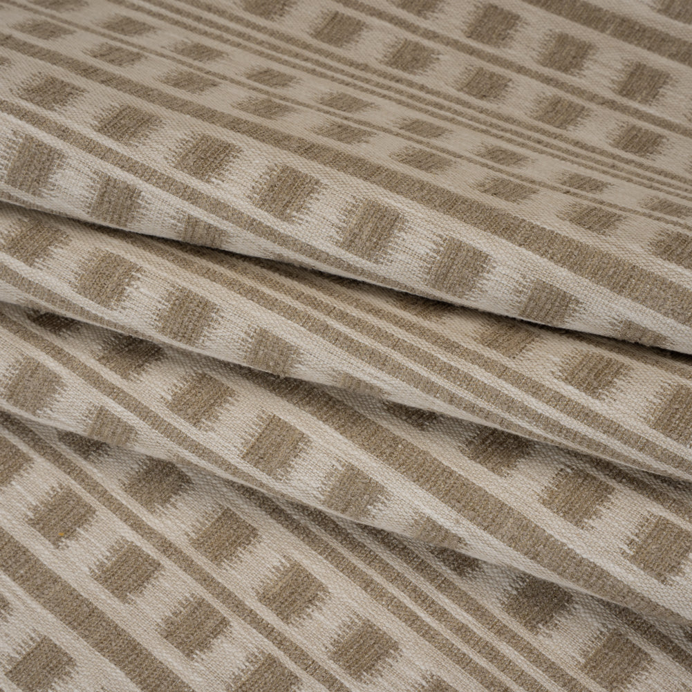 Polyester and Cotton Home Decor Jacquard - Stone Ikat Squares in Stripes - British Imported