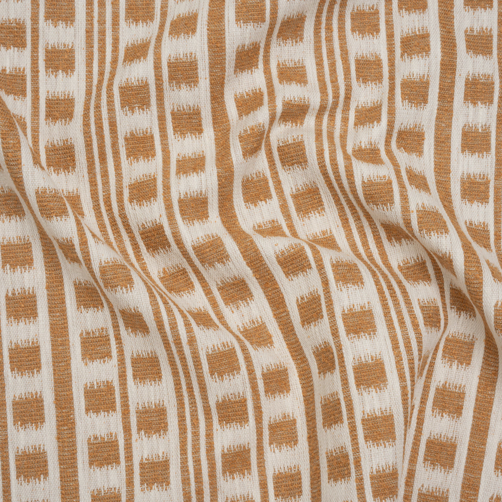 Polyester and Cotton Home Decor Jacquard - Tangerine Ikat Squares in Stripes - British Imported