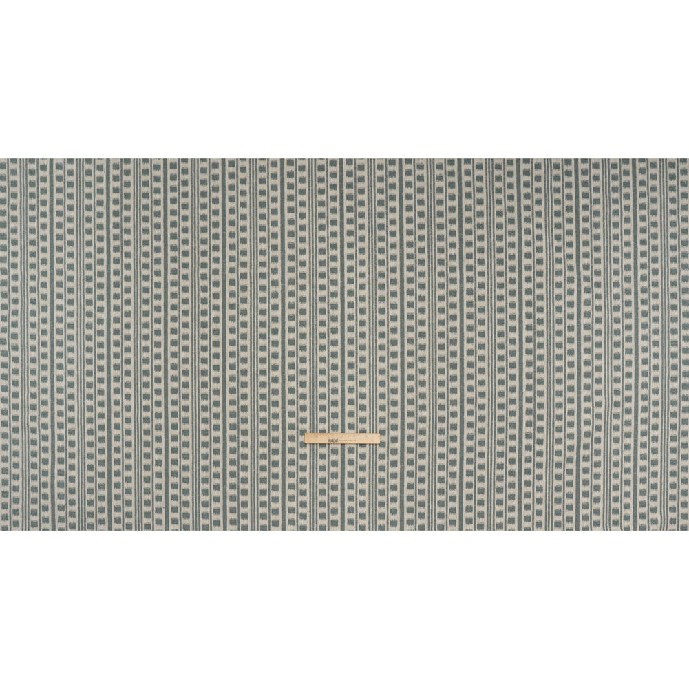 Polyester and Cotton Home Decor Jacquard - Teal Ikat Squares in Stripes - British Imported
