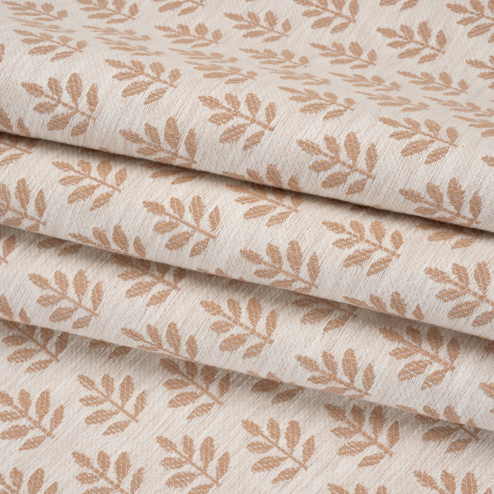 Polyester and Cotton Twill Jacquard - Dusky Pink Lines of Leaves - British Imported