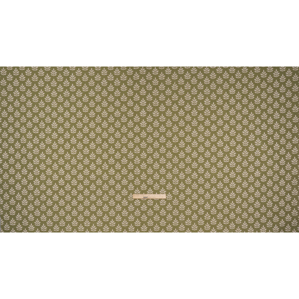 Polyester and Cotton Twill Jacquard - Olive Lines of Leaves - British Imported