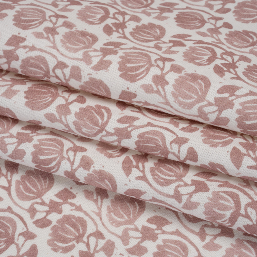 Cotton and Linen Canvas Print - Mulberry Block Print Florals - British Imported