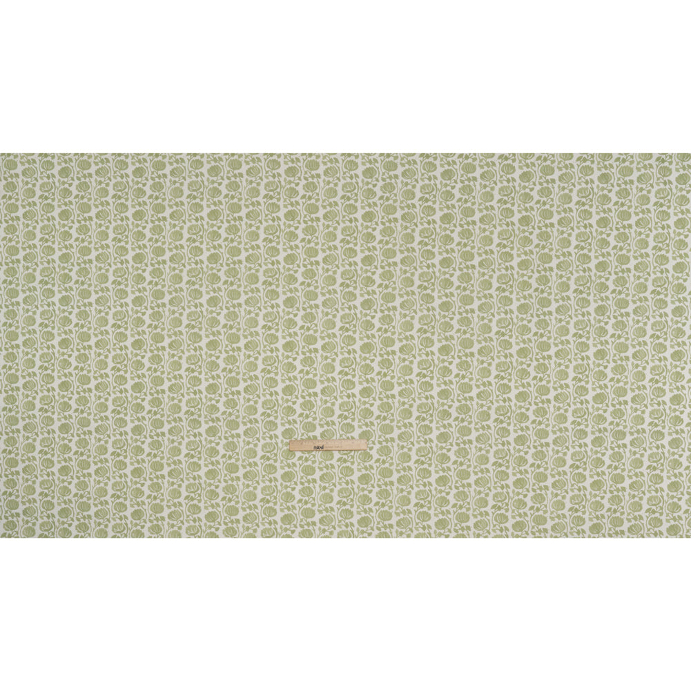 Cotton and Linen Canvas Print - Pistachio Block Print Florals - British Imported