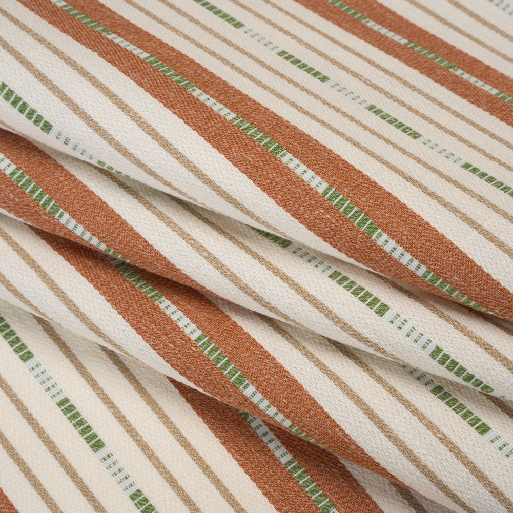 Recycled Polyester Twill Jacquard - Terracotta Stripes and Dashes - British Imported