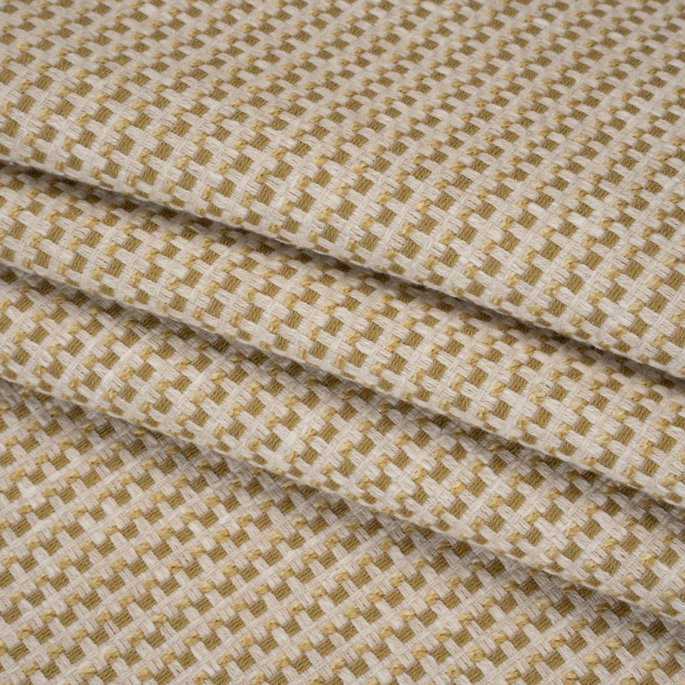 Recycled Polyester and Cotton Basketweave Dobby - Maize Little Squares - British Imported
