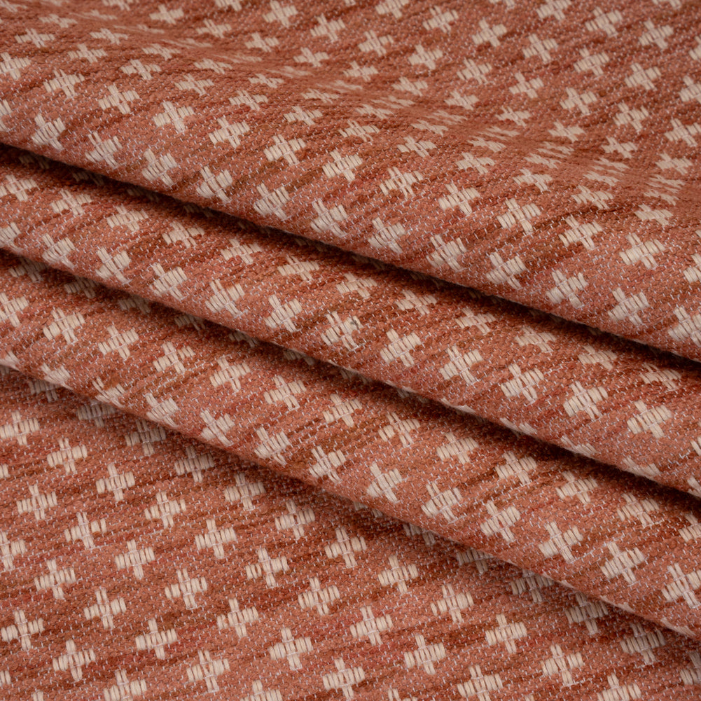 Polyester Boucle Home Decor Jacquard - Coral Plus Signs - British Imported