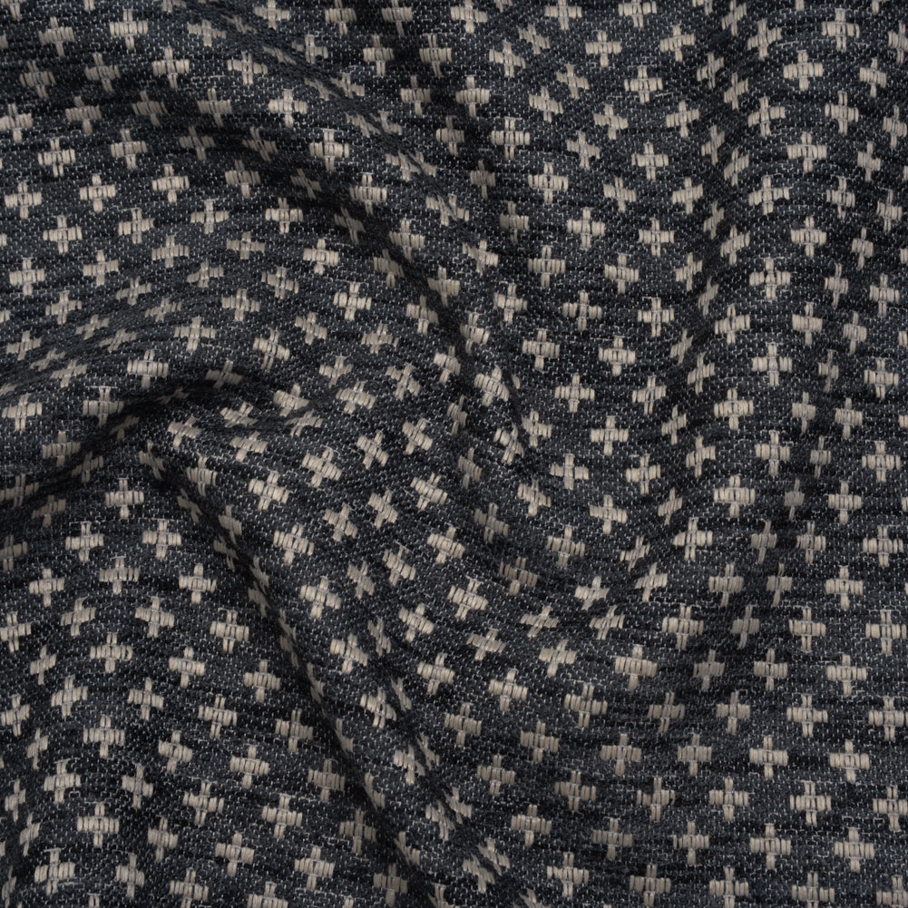 Polyester Boucle Home Decor Jacquard - Ink Plus Signs - British Imported