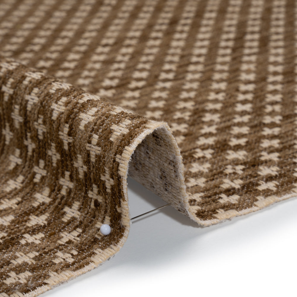Polyester Boucle Home Decor Jacquard - Walnut Plus Signs - British Imported