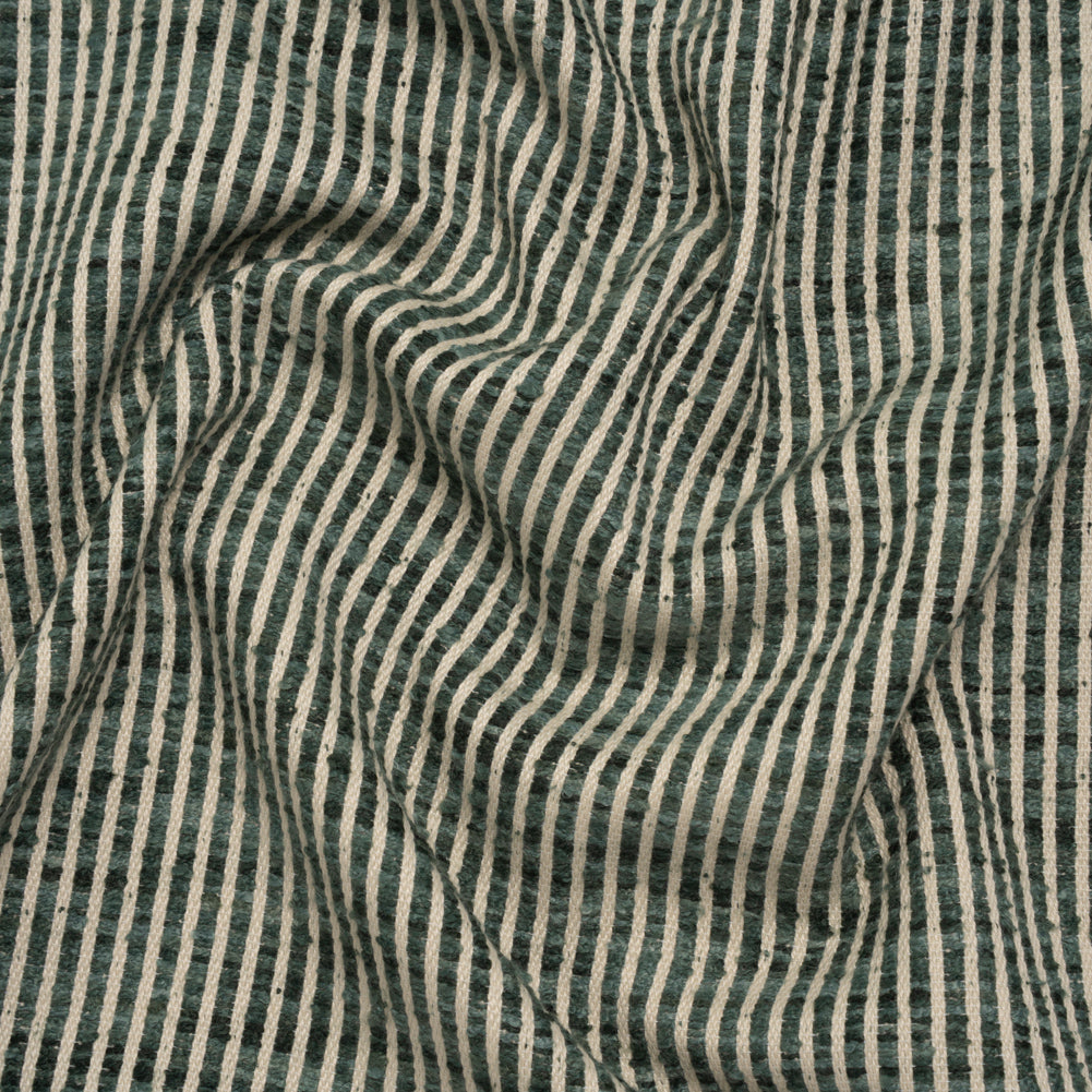 Polyester Boucle Woven - Teal Stripes - British Imported