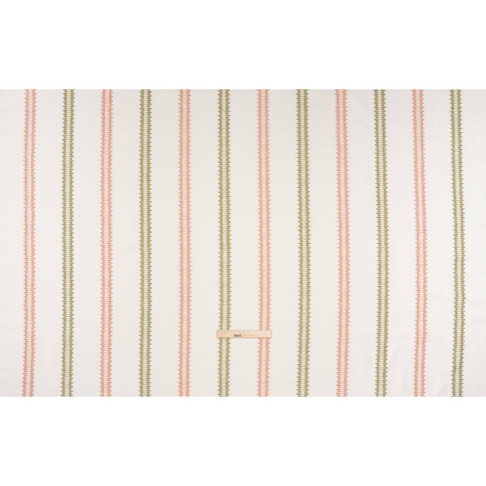 Embroidered Recycled Polyester and Cotton Woven - Blush Pink Zig Zag Ladder Stripes - British Imported