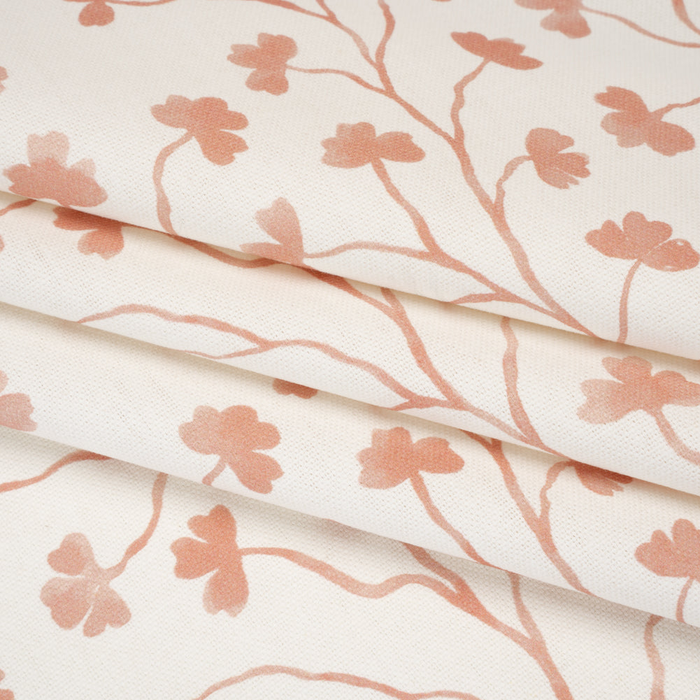 Brushed Cotton and Linen Canvas - Blush Pink Clover Leaf Vines - British Imported