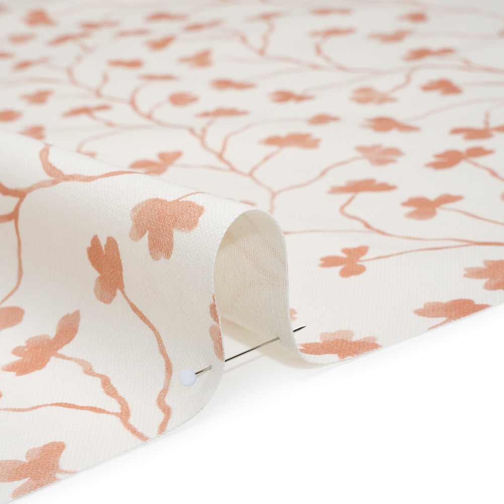 Brushed Cotton and Linen Canvas - Blush Pink Clover Leaf Vines - British Imported