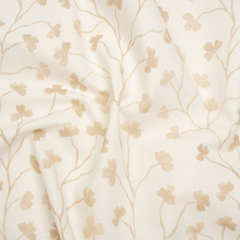 Brushed Cotton and Linen Canvas - Flax Clover Leaf Vines - British Imported