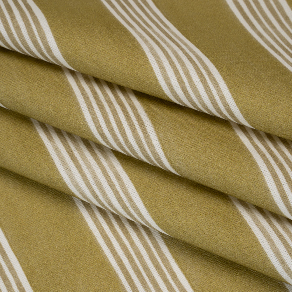 Brushed Cotton and Linen Canvas - Olive Stripes - British Imported