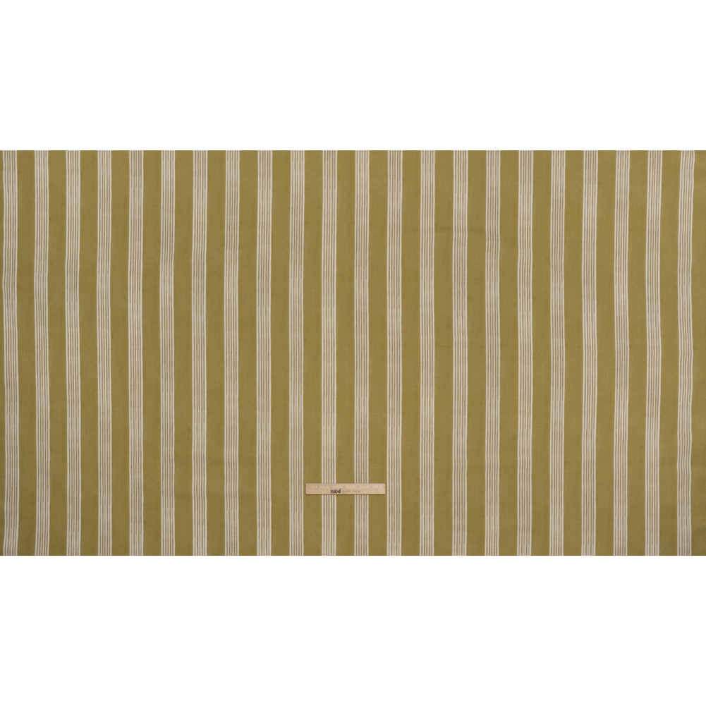 Brushed Cotton and Linen Canvas - Olive Stripes - British Imported