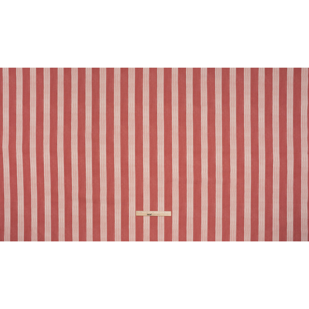 Brushed Cotton and Linen Canvas - Raspberry Stripes - British Imported