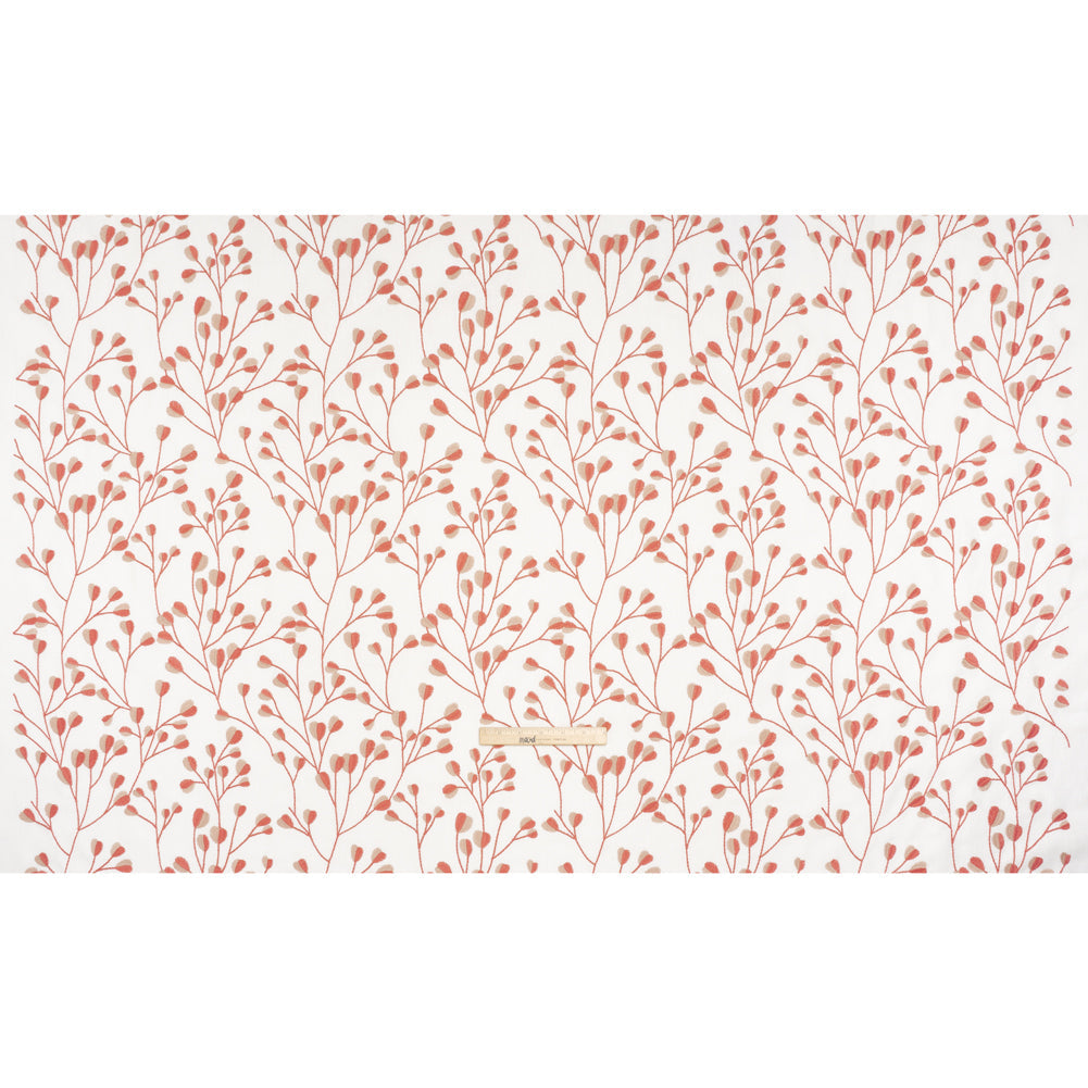 Embroidered Polyester and Cotton Woven - Raspberry Budding Plants - British Imported