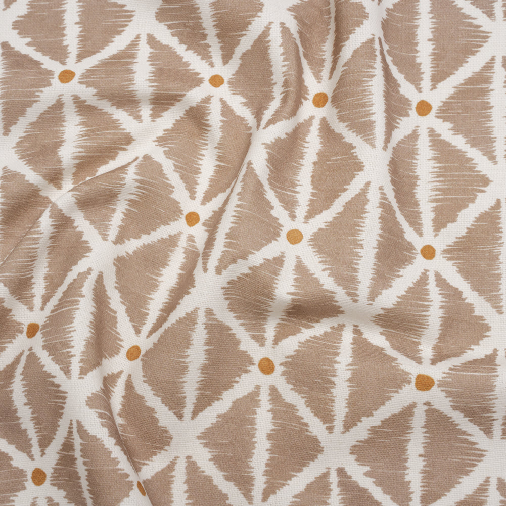 Brushed Cotton and Linen Canvas Print - Hazelnut Sketched Lattice with Dots - British Imported
